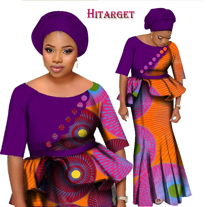 Набор из двух предметов в африканском стиле, женский короткий рукав, топ и длинная юбка, набор, африканская Русалка, макси Одежда 6XL, WY1252 - Цвет: 9