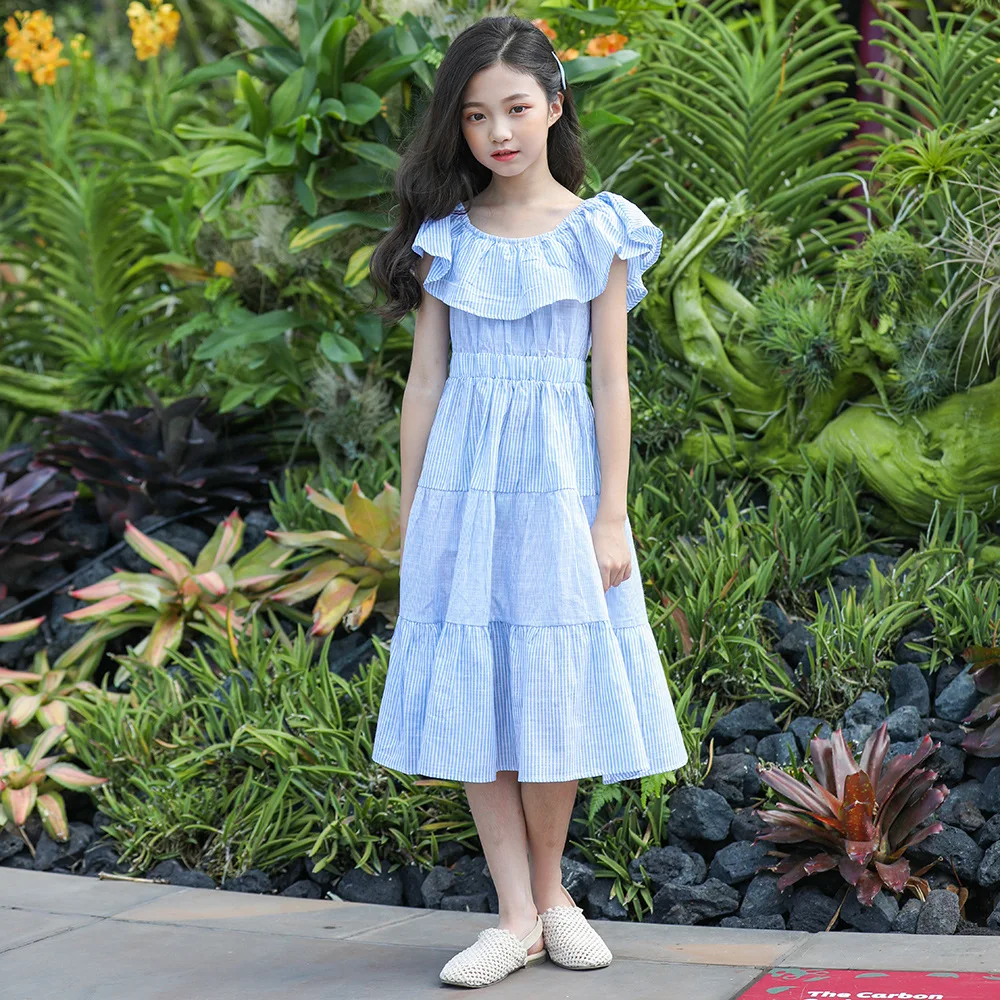 

Striped chiffon long dress age for 6 - 16 yrs teenage girls Casual costume 2019 new summer beach clothes ruffles simple frocks