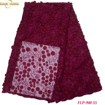 

2019 new design hand embroidered beaded french fabric tulle lace embroidery with stone for wedding party FLP-940