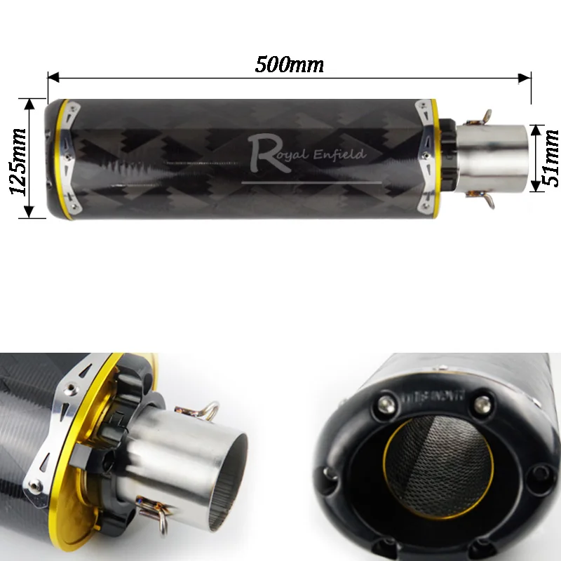 500 мм удлиненный мото rcycle глушитель выхлопной трубы с ЧПУ углеродного волокна титановый сплав CBR R1 R6 ESCAPE moto