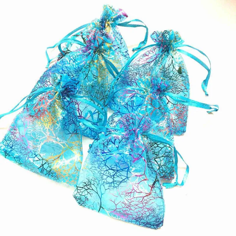 

50/100 Pcs Blue Sheer Coralline Organza Jewelry Pouch Wedding Party Favor Gift Bags