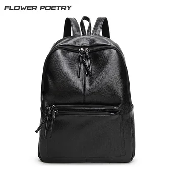 

2018 Brand designer women Simple Style backpack fashion PU leather Black school bag for girls large capacity shoulder travel bag