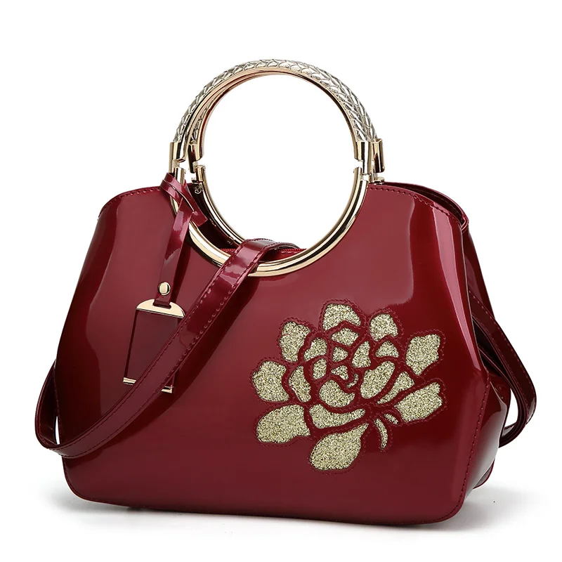

Fashion Women Bags Sequin Embroidery Luxury Patent Leather Women Design Handbag Paint Bright Skin portable Women Messenger Bags