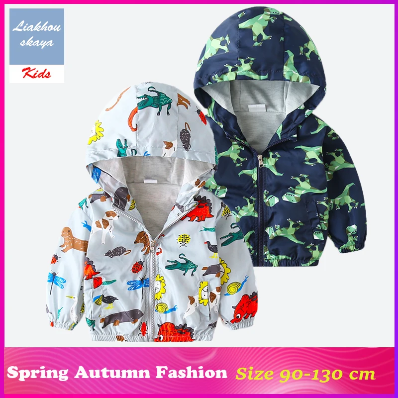 

Liakhouskaya 2019 New Cute Dinosaur Spring Kids Jacket For Boy Hooded Jackets Animal Print Flower Coats Children's Windbreakers