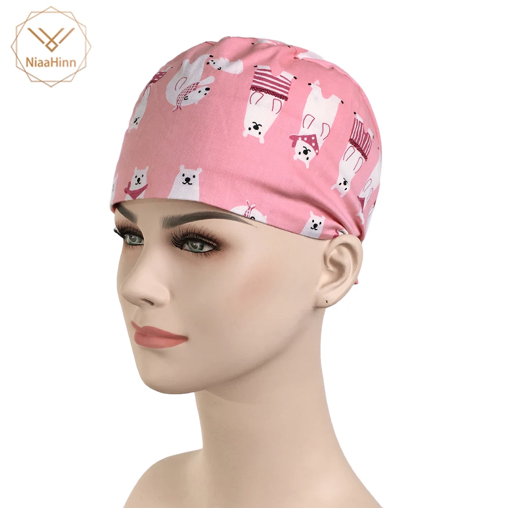 

100% Cotton with Sweatband New animal Prints Designer Surgical Caps Medical Operation Theater Cap Pattern Elastic Surgeon Hat