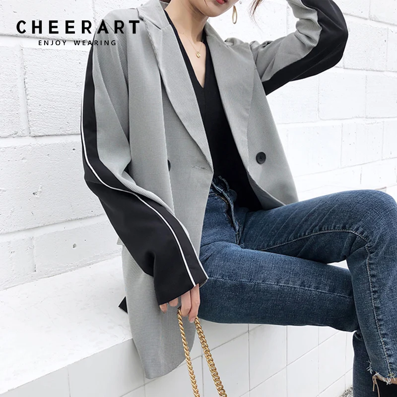 Женский Повседневный Блейзер Cheerart весенний блейзер в стиле пэчворк офисный 2019