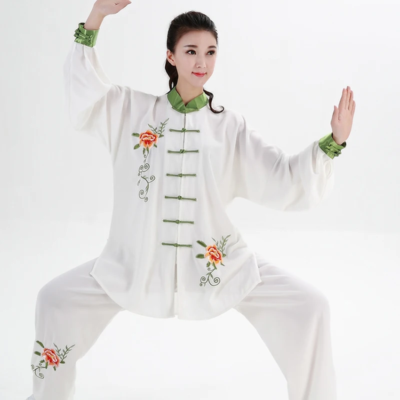 Women Traditional Chinese Clothing Embroidery Long Sleeved Wushu TaiChi KungFu Uniform Suit Uniforms Tai Chi Exercise Clothing