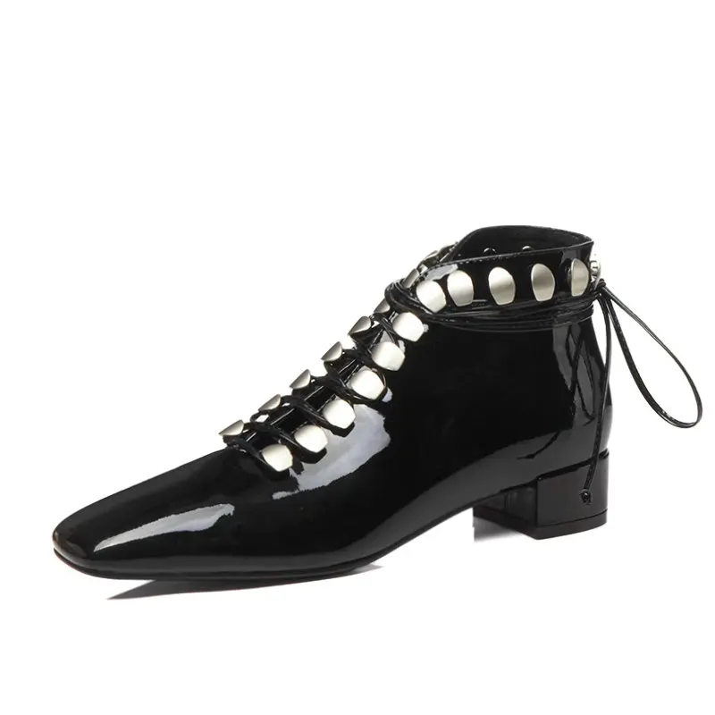 Genuine Leather 3cm Low Heel Women Boots Fashion Cross-tied Women Shoes Spring Autumn Sexy Party Wedding Ladies Shoes - Color: Black