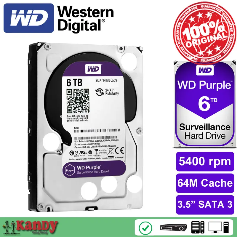 Western Digital WD Purple 6TB hdd NVR system sata 3 5 Surveillance internal hard font b