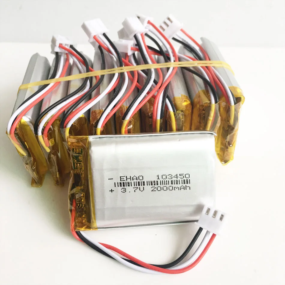10PCS 3,7 в 2000 мАч литий-полимерная LiPo аккумуляторная батарея JST XH2.54 ММ 3PIN разъем 103450 для DVD PAD камеры gps динамик ноутбука - Цвет: 10PCS