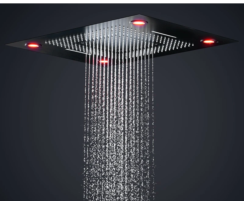 Multi-Function Shower Set Led Remote Control Light Black Brass Shower System (9)