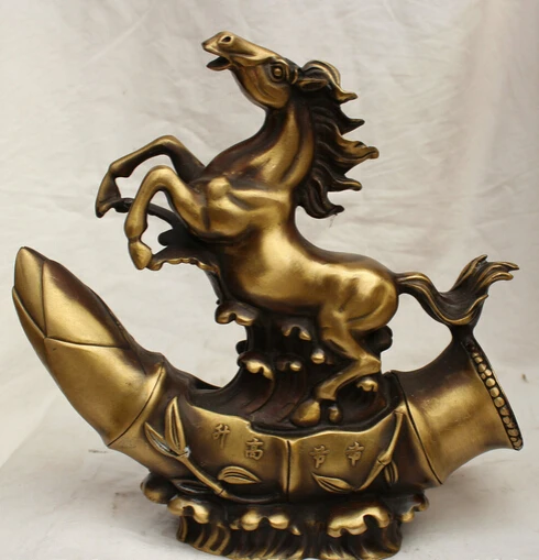 

JP S61 11" Chinese Copper Zodiac Year Horse Running Bamboo Jie Jie Sheng Gao Statue B0403