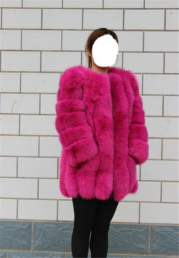 Новое поступление, теплое Женское пальто из натурального Лисьего меха, полосатая верхняя одежда с круглым вырезом, утолщенное Женское зимнее пальто, розничная/, зимняя куртка