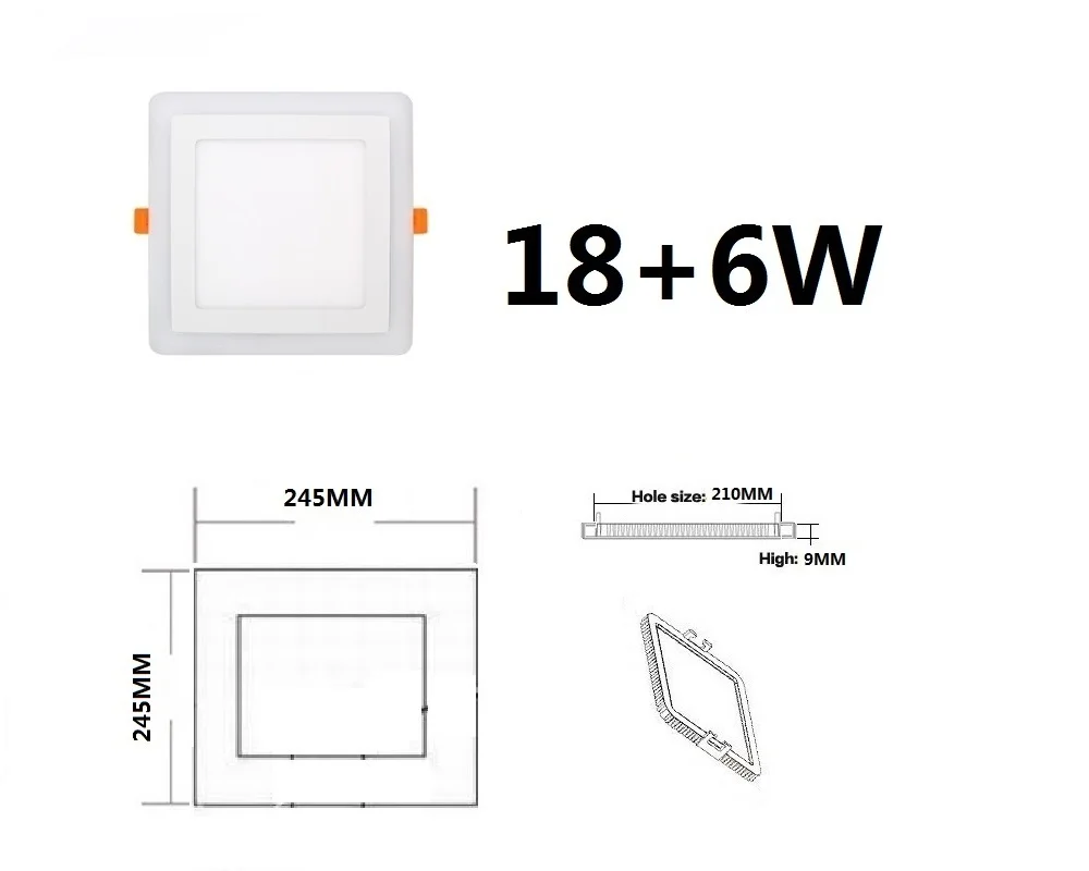Квадратный светодиодный панельный светильник Встраиваемая кухонная потолочная лампа для ванной светодиодный светильник теплый белый/холодный белый+ RGB с пультом дистанционного управления 8,16 - Испускаемый цвет: 18 and 6W