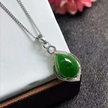 

New water drop necklace S925 silver necklace and Tianyu Tian jade spinach green caicai water drop pendant