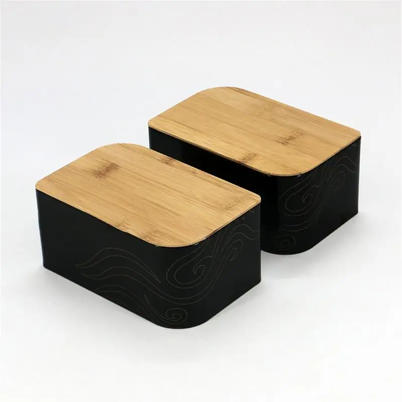 

Creative Rust-proof Leaf Shaped Bamboo Cover Tinplate Tea Cans Coffee Candy Seasoning Storage Tank Good Sealing