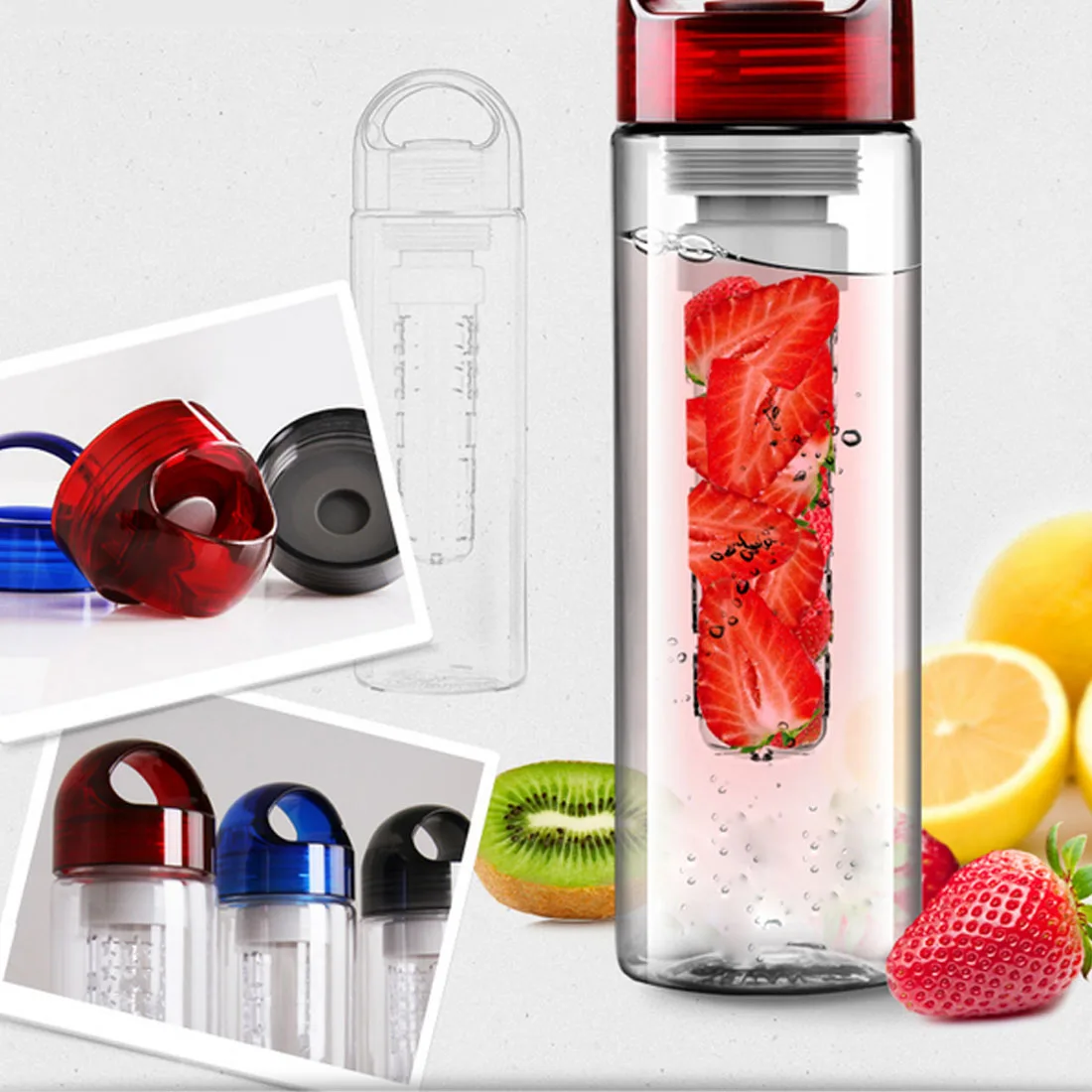 

Hot Sale 700ML Plastic Fruit Infuser Water Bottle With Filter Leakproof Sport Hiking Camping Drink Shaker Bottle