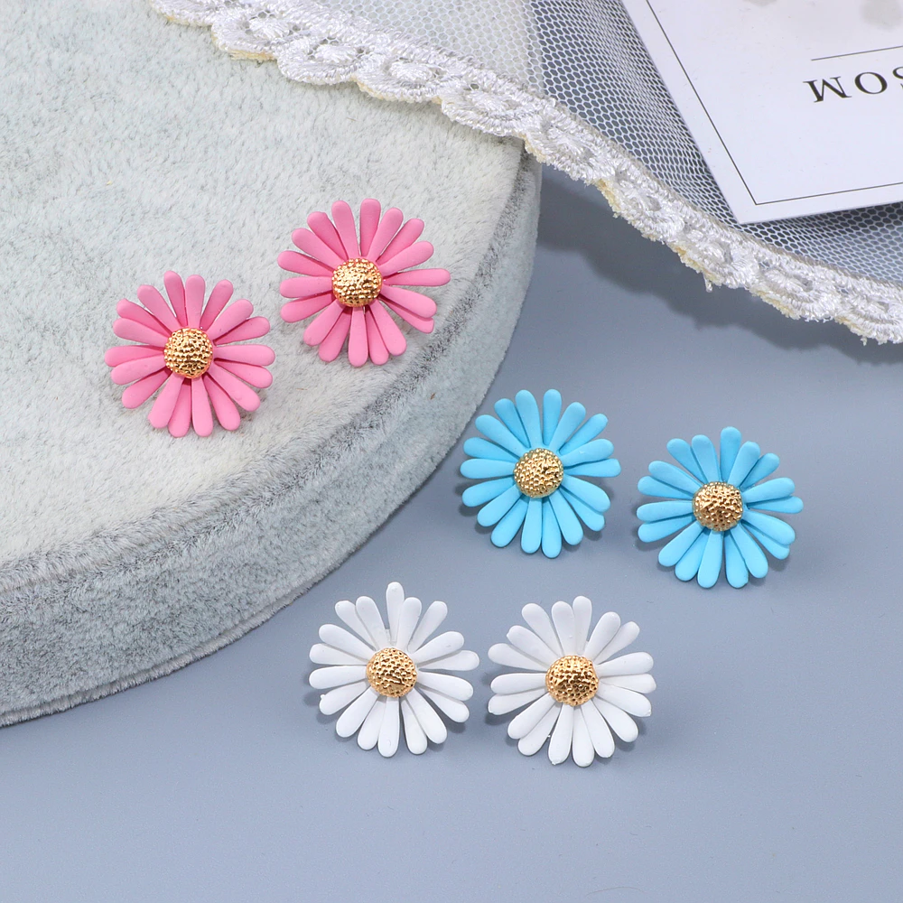 2021 New Korean Style Spray Paint Flower Stud Earrings For Women Girl