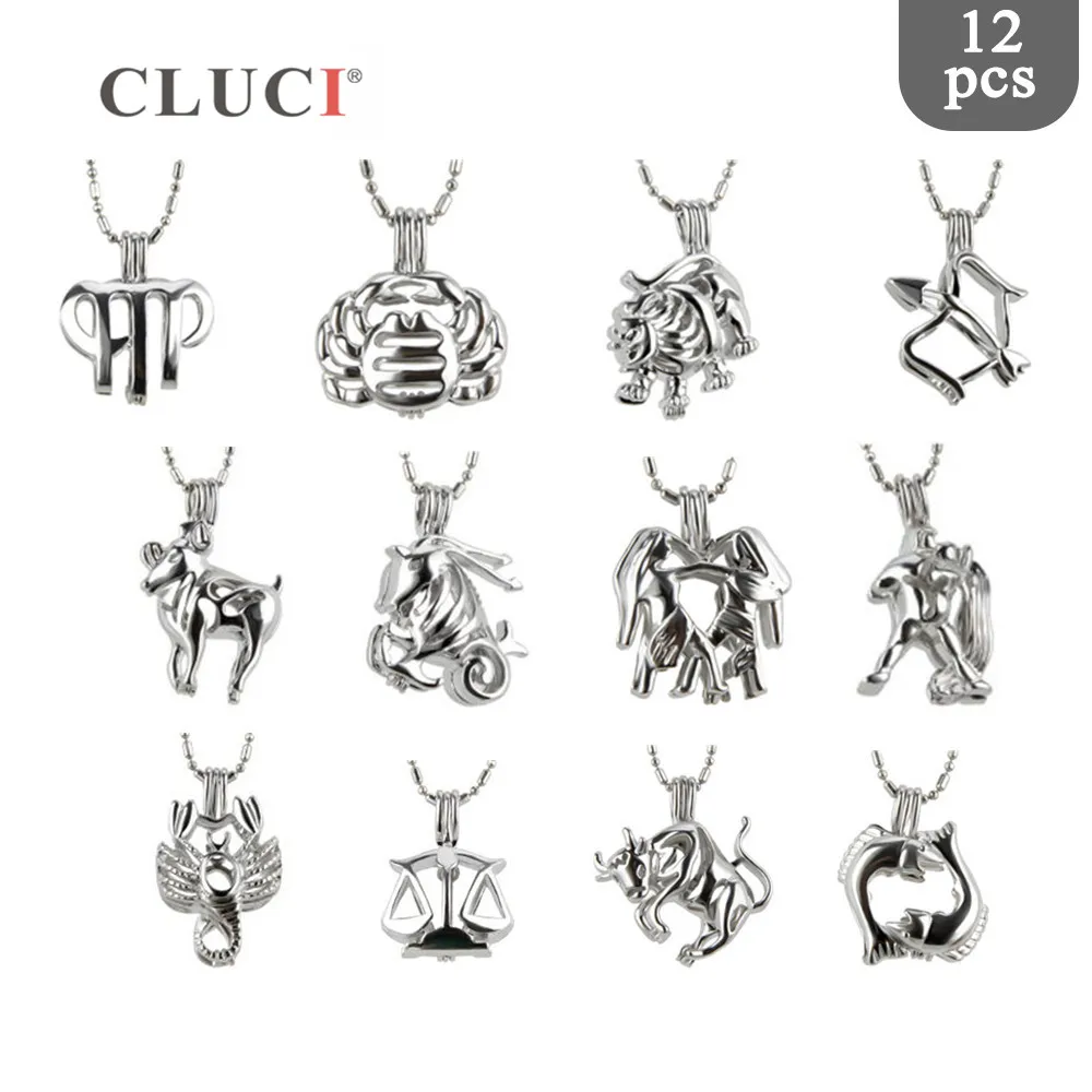 CLUCI 12 шт./компл. знаков Созвездие кулоны со знаками Зодиака клетка кулон жемчужные
