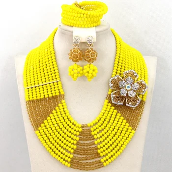 

Best Selling Yellow Gold Nigerian Wedding African Beads Jewelry Set African Beaded Bridal Jewelry Set 2017 Free Shipping ABY715