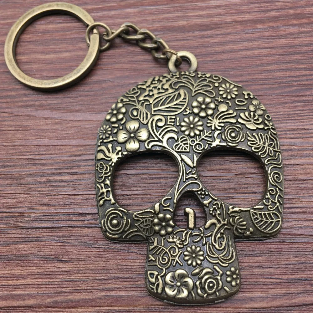 Брелок для ключей с большим черепом 66x49 мм античная бронза Новая мода ручной работы Металлический Брелок сувенир Подарки для женщин A10841