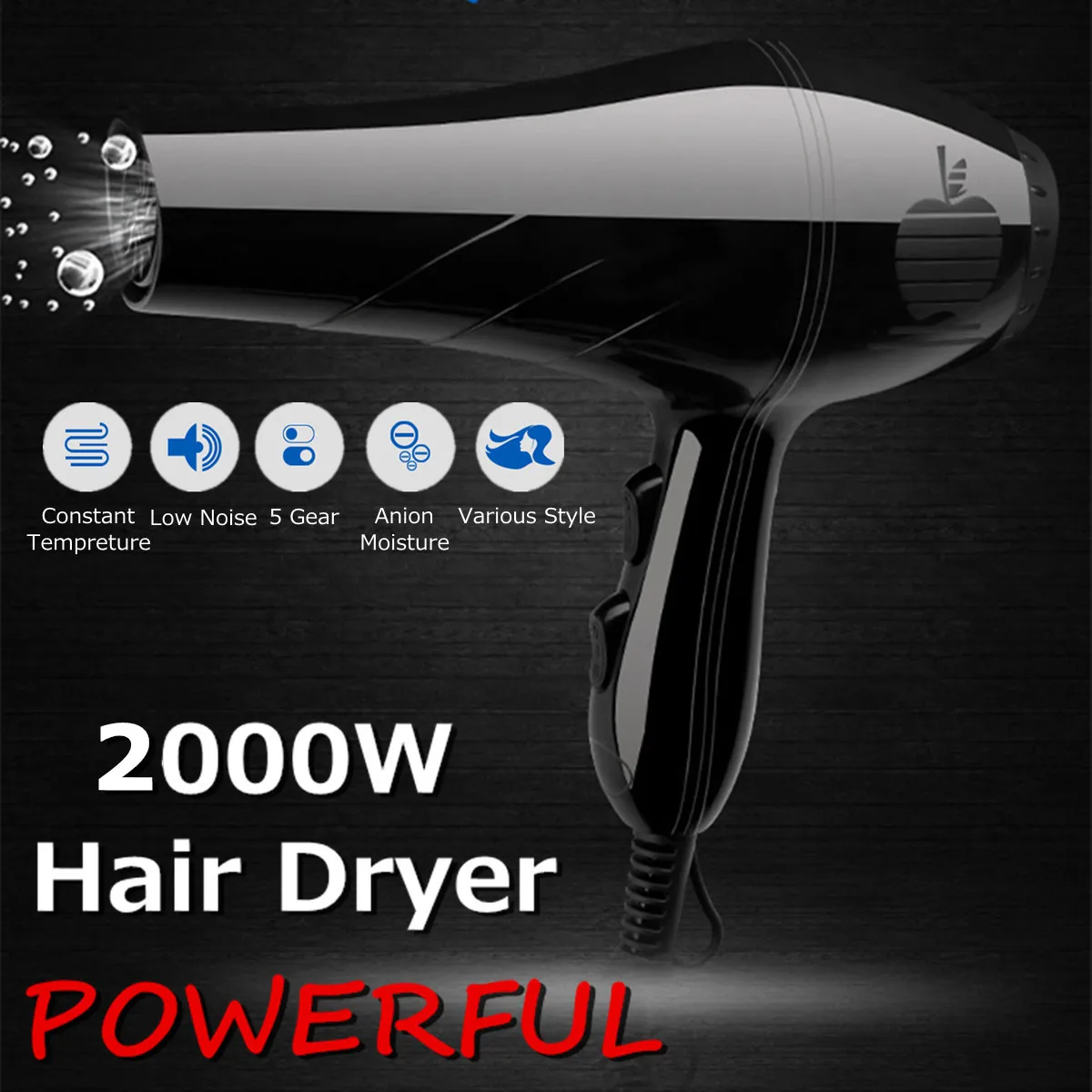 

2000W Hair Dryer Electric US Salon Professional Hairdressing Ionic Blow Quick Heat Powerful for Professional Constant Tempreture