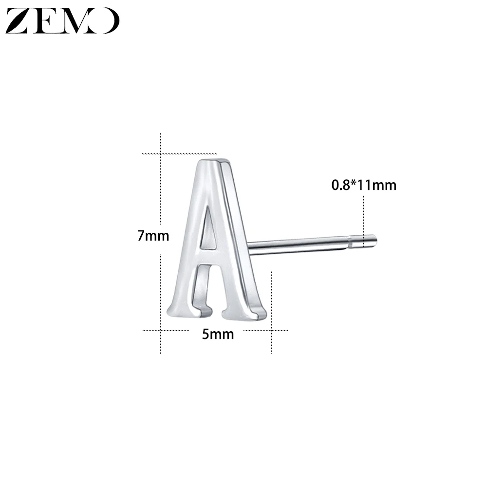 ZEMO серьги-гвоздики для женщин Настоящее серебро 925 проба серьги с инициалами Алфавит серьги-заклепки маленький милый букле d'oreile - Окраска металла: A