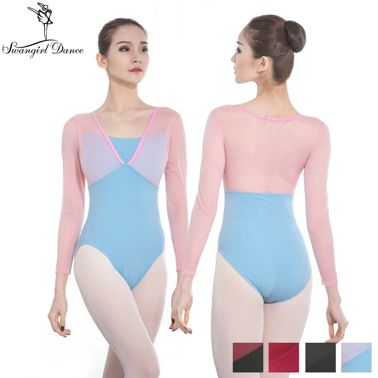 

Ballet Bodysuits for Girl mesh long Sleeve dance ballet Leotard Female Ballet Unitard Gymnastics Leotard 4 ColorsCS0708