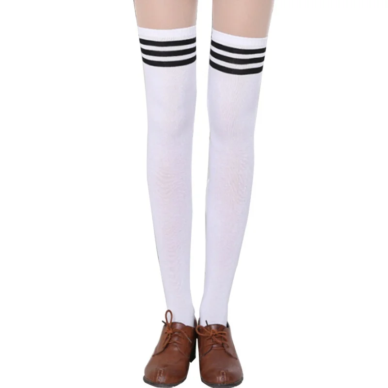 Autumn Women Thigh High Sexy Cotton Socks Striped Over Knee Girl Lady Sock 4 Colors