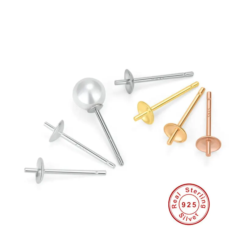 

925 Sterling Silver Pearl Earring Setting Base Diy Ear Studs Making Fine Jewelry Accessories Findings&Components