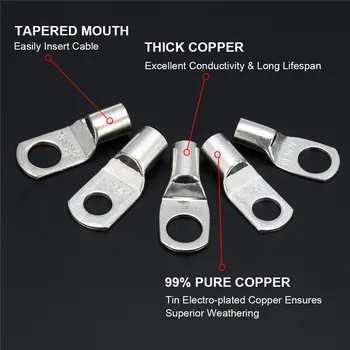 

90Pcs/Set Copper Cable Lug Kit Bolt Hole Tinned Battery Terminal Copper Nose Wire Connector Crimped Soldered Terminalor Kit
