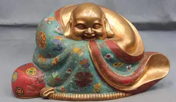 

China 100% Pure Bronze copper cloisonne Lucky laughing Maitreya Buddha Statue 8.02