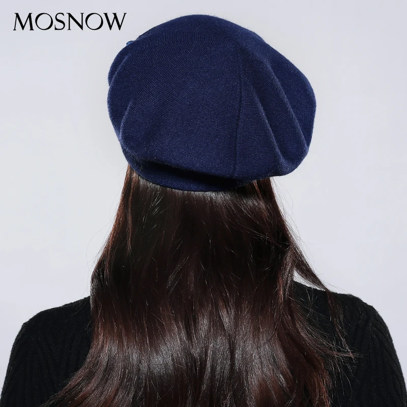 Baratos Boina elegante con diamantes de imitación de flores para mujer 2019 nuevo Otoño Invierno lana de conejo de punto de alta calidad gorras de mujer # MZ740