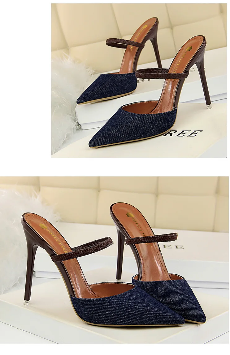 Size34-40; женские джинсовые уличные тапочки; женские летние туфли на тонком каблуке; женские модельные туфли для отдыха; женская обувь на каблуке 10 см
