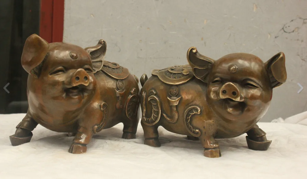 

Chinese China Folk HandMade Old Brass Bronze Statue Zodiac Lucky Pig Sculpture