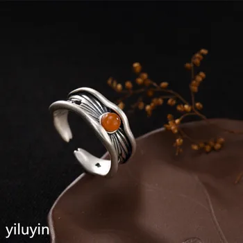 

KJJEAXCMY boutique jewelryS925 Sterling Silver Vintage inlaid red agate, unique personality, opening lady's silver ring finger r