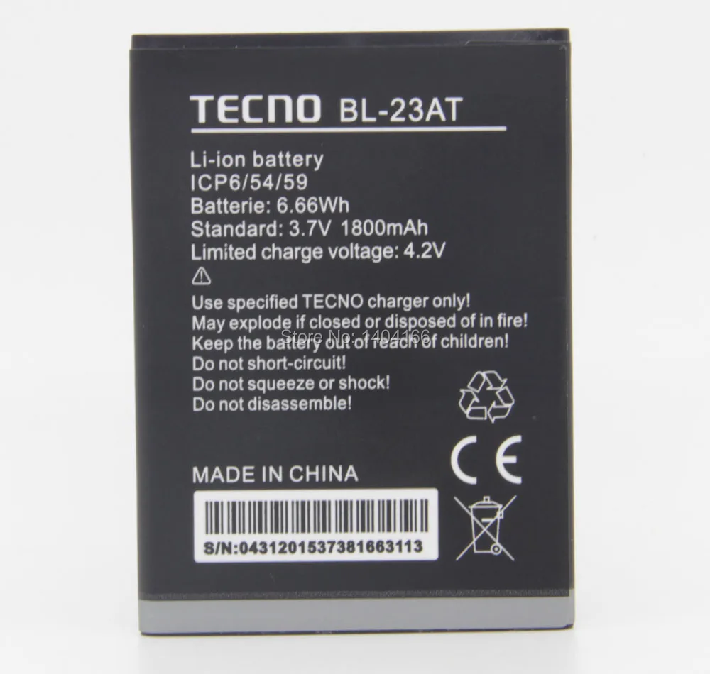 3.7V , 1800mAh , 100 brand new original phone battery for TECNO BL