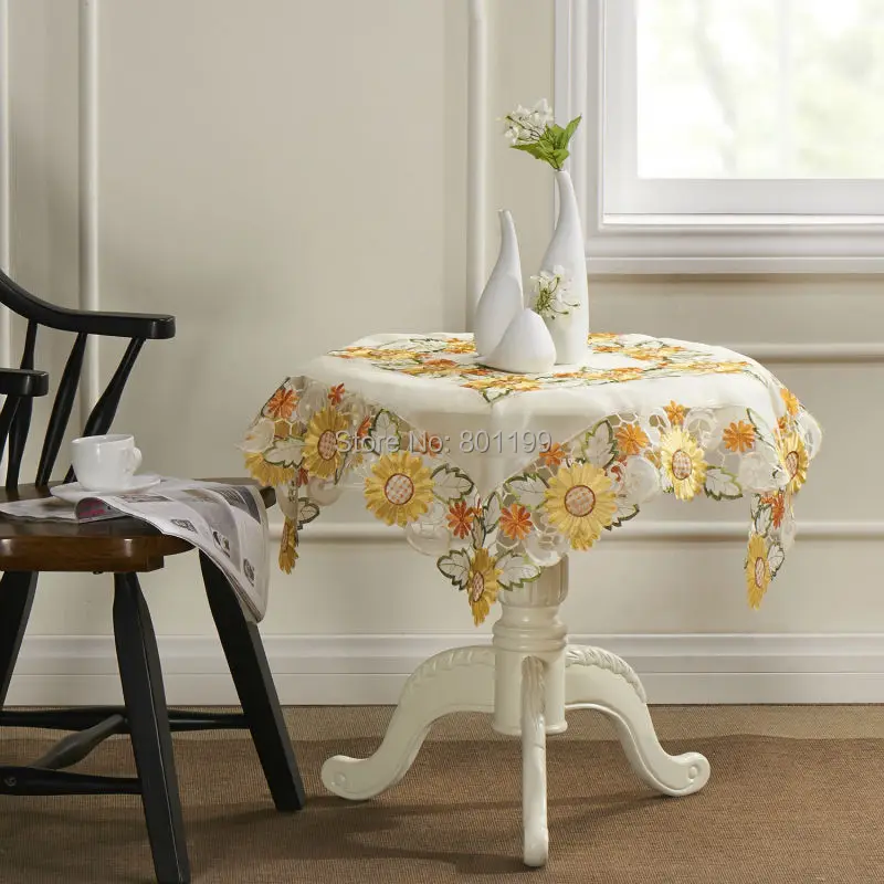 Lovey Sunflowers Embroidery Table cloth 85X85CM SQ(33X33")in