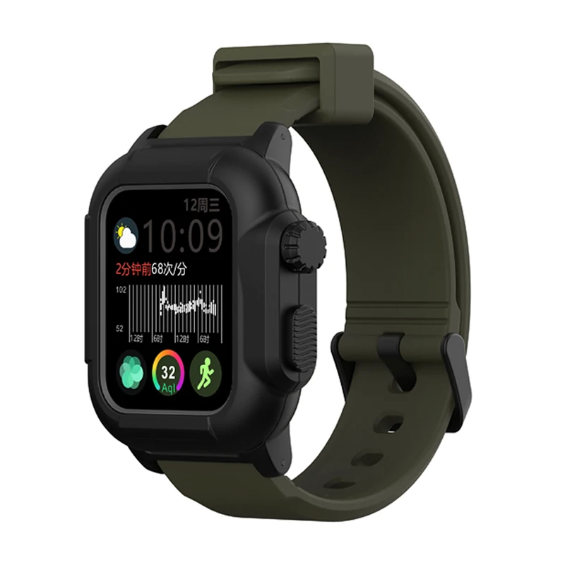 Спортивный силиконовый мягкий чехол для Apple Watch Series 5 4 3 2 Водонепроницаемый ударопрочный 40/44/42 мм противоударный чехол с Ремешок - Цвет ремешка: Black Army Green