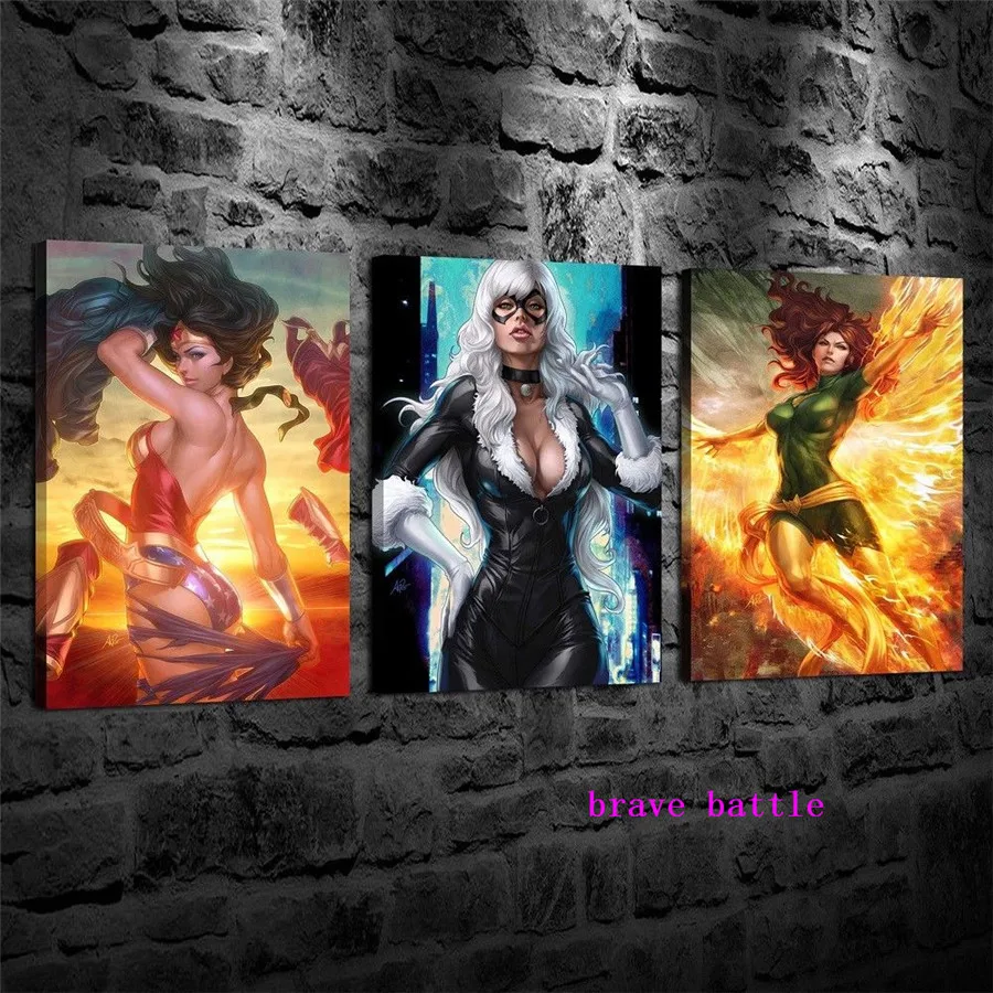 

Cartoon Girls DC Vs Marvel 3 Panel Wall Art Oil Painting Poster Canvas Painting Print Pictures for Living Room Home Decor 2