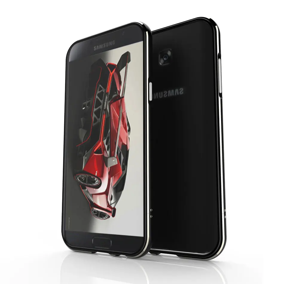 Роскошный алюминиевый бампер для Samsung Galaxy A3, A5, A7 Новинка года противоударный жесткий чехол для телефона высшего качества с кожаным ремешком - Цвет: Черный