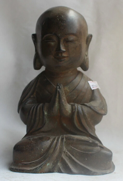 

Old Chinese Buddhism Temple Bronze Young Monk Buddha Sit Crosslegged Pray Statue S0705 Discount 35%