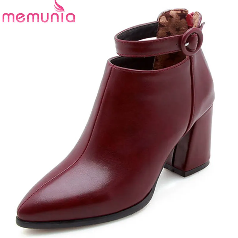 

MEMUNIA 2020 new arrival pointed toe short plush autumn winter boots women zipper with buckle ankle boots high heels boots