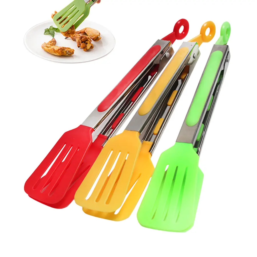 

26*4.5cm Stainless Steel+Nylon Food BBQ Tongs Non-Stick Tongs Clip Cook Bread Kitchen Tools Utensils Accessories 3Colors