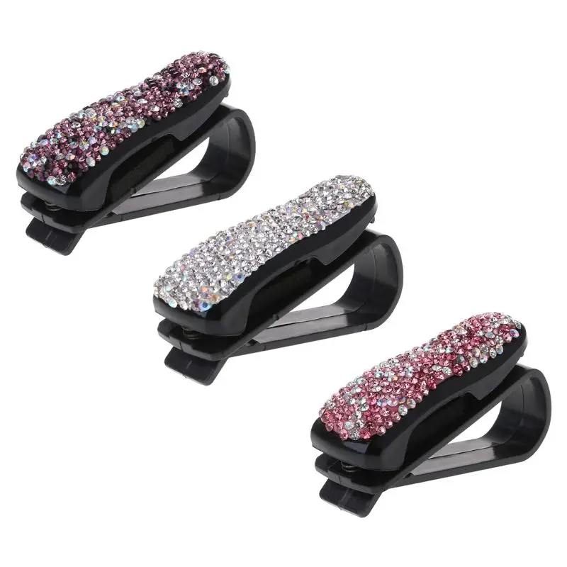 

Auto Fastener Clip Rhinestone Diamond Car Sun Visor Glasses Sunglasses Folder Ticket Receipt Card Clip Storage Holder Accessory