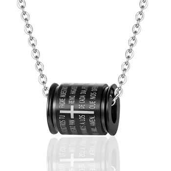 

Men's Titanium Steel Cross Scripture Pendant Stainless Steel Cylindrical Necklace Jewelry Accessories