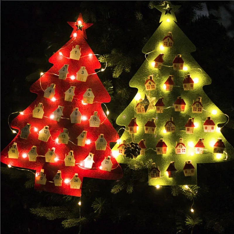 

Creative Christmas Felt December Countdown Calendar Pendant with String Fairy Lights Clip Holder Wall Decoration in 2 Color