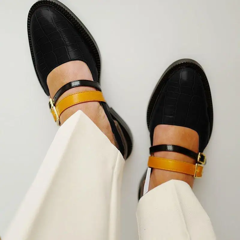 Женская обувь летние искусственная кожа, на низком каблуке, старинные сандалии Разноцветные туфли с ремешком и пряжкой повседневные женские туфли-лодочки Большие размеры Женская обувь