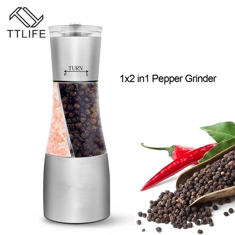 TTLIFE 2 in1 Stainless Steel Pepper Grinder Advanced Salt Shaker Salt Pepper Spice Mill Spice Vanilla