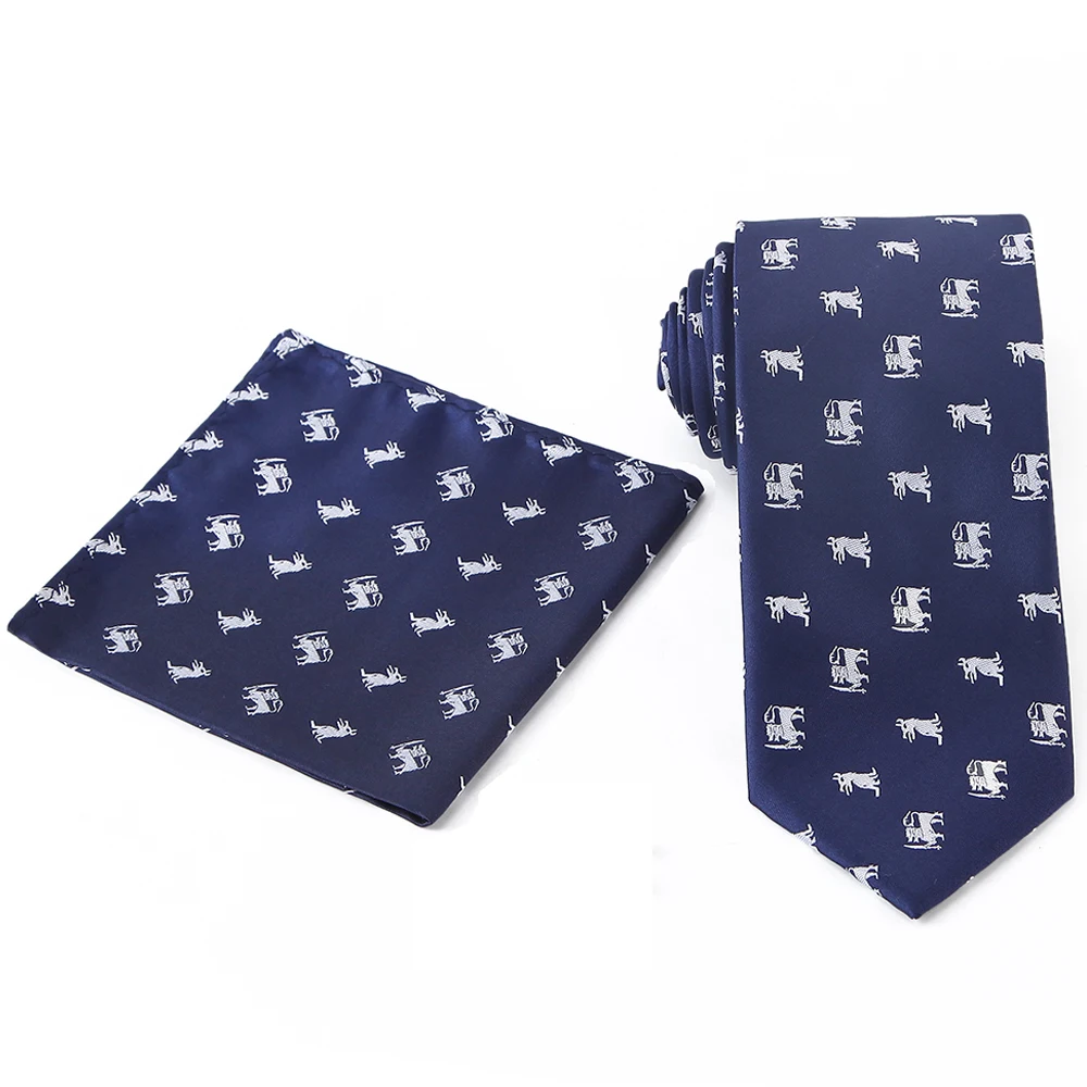 Tailor Smith Necktie and Hankerchief Set Dot Animal Wolf Shark Floral Tie Set 7.5CM Microfiber Woven Suit Tie with Pocket Square